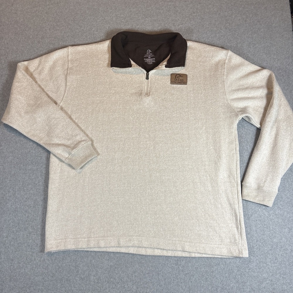 Ducks Unlimited Men's Quarter Zip Pullover Beige Brown Sz 2XL Hiking Outdoors